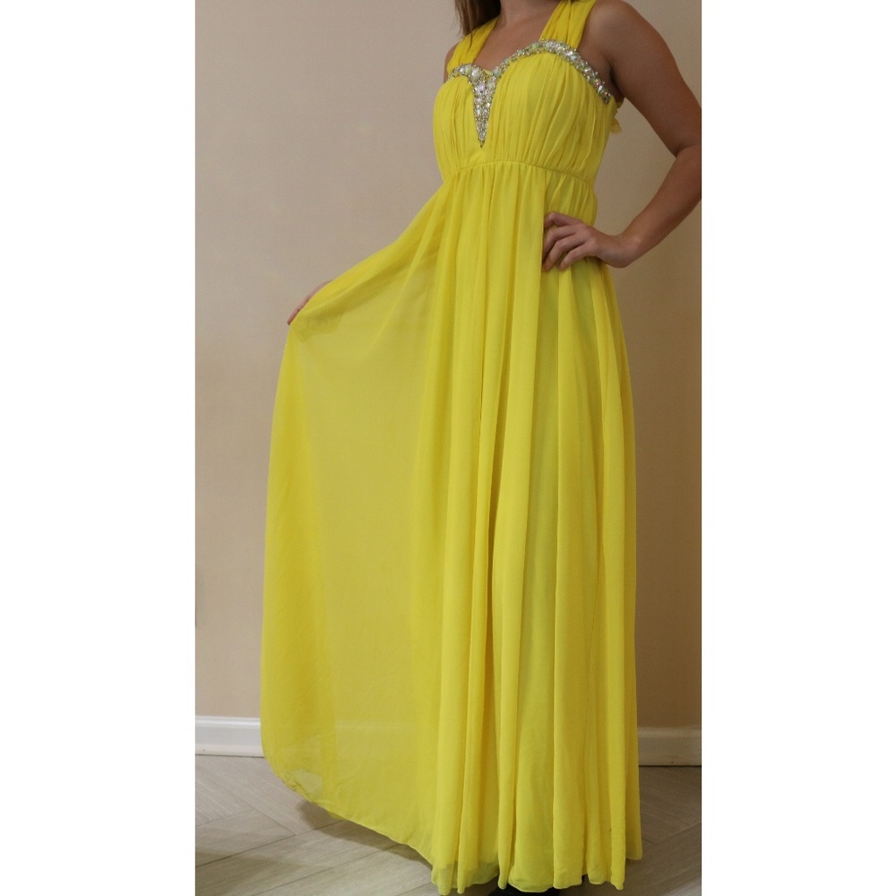 My Michelle yellow sweetheart dress. Straps added